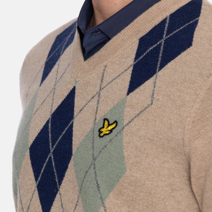 Lambswool Blend Argyle V Neck Jumper - Image 3