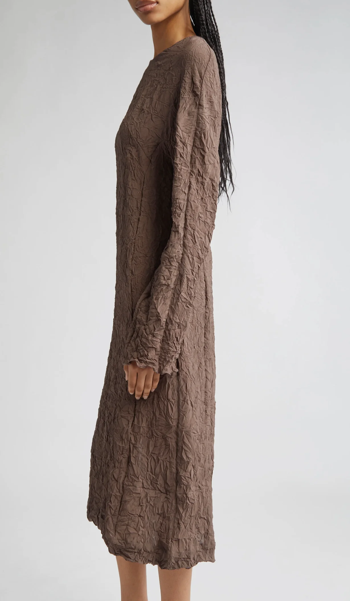 Long crinkle dress brown - Image 2