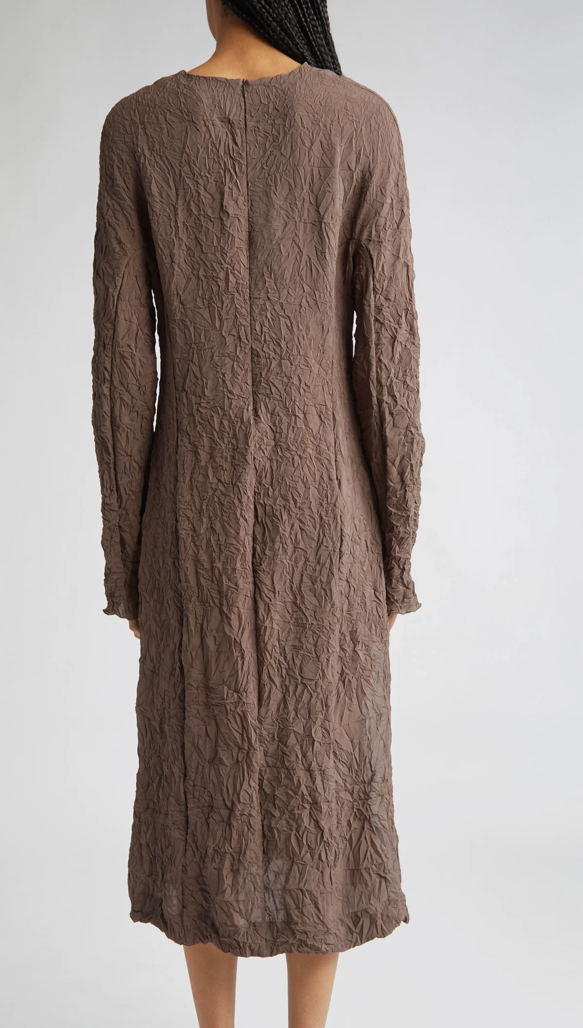 Long crinkle dress brown - Image 3