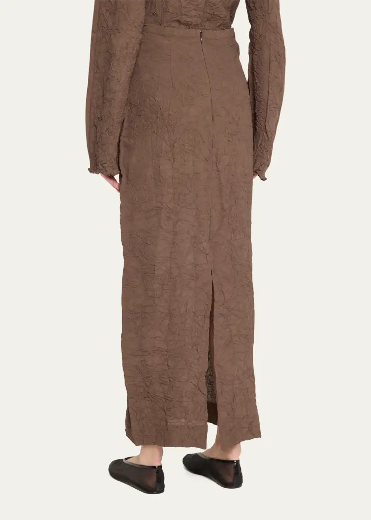 Mid-length crinkle skirt brown - Image 2